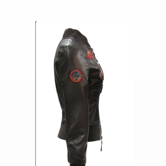 TOP GUN Women's Vegan Leather Brown Bomber Jacket Size S - Picture 5 of 9